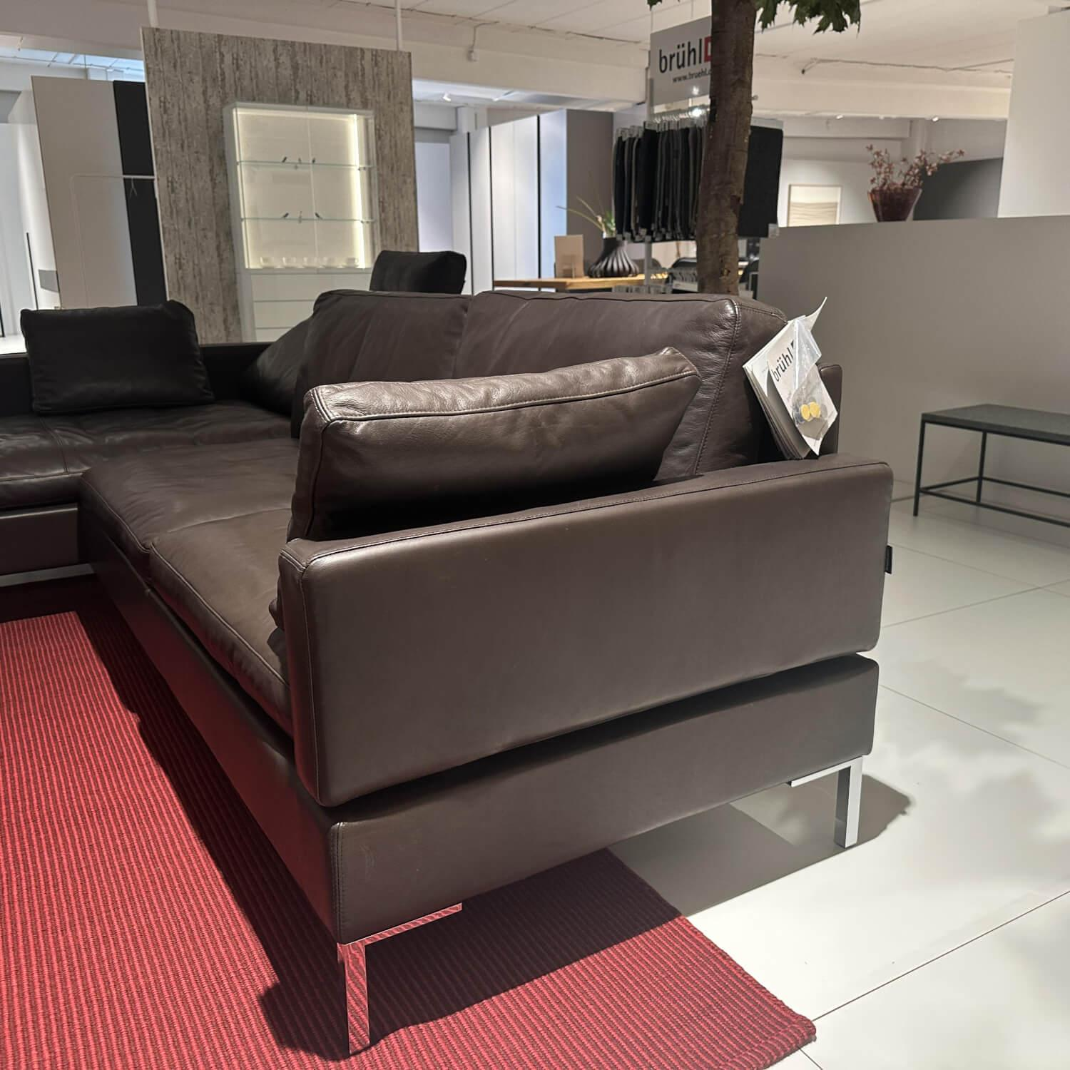 Brühl - Sofa Alba System M Leder 5669 0020 Lama Braun Winkelfuß Verchromt Glänzend Mit Kopfstützenbügel - 8