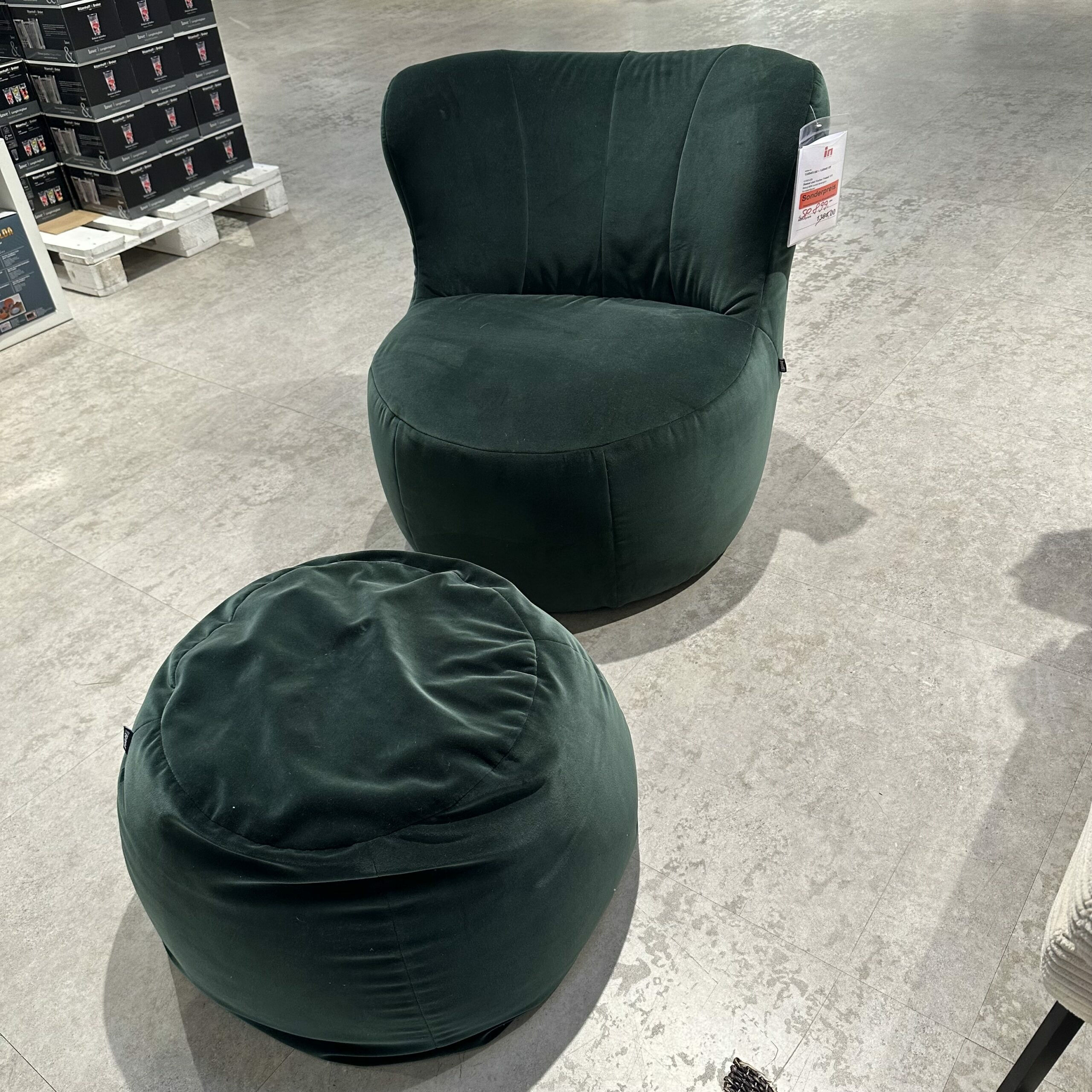 freistil Rolf Benz - Sessel 173 Stoff Velour Polyester 6084 Dunkel Tannengrün Mit Kunststoffgleitern Inklusive Pouf - 2