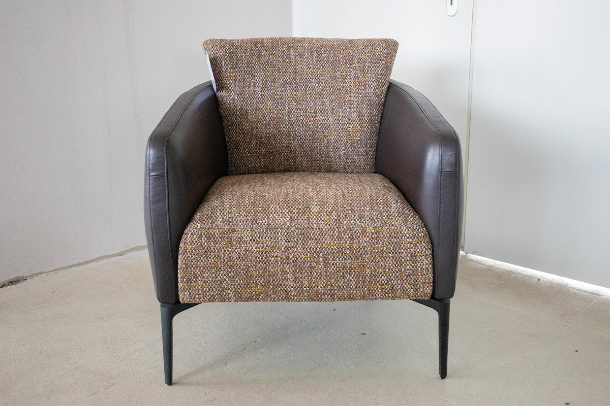 Jori - Sessel Sophia City Innen Stoff Mamaye C0204 Hellbraun Meliert Außen Leder Lipano Fondente Braun Füße Metall Schwarz - 6