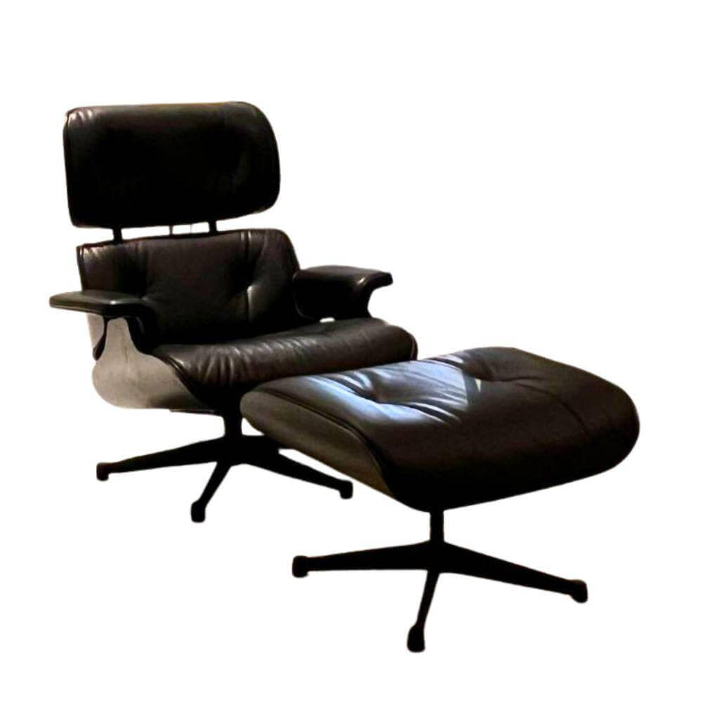 Vitra - Lounge Chair Sessel Leder Natural F Schwarz Schale Esche Schwarz Untergestellt Schwarz Beschichtet Inkl. Ottoman - 1