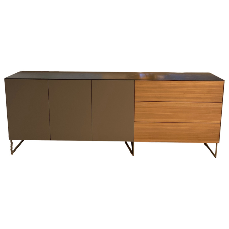 Spectral Smart Furniture - Sideboard Side Front Granitoptik Glas Grau Holzfurnier American Walnut Matt Lackiert Deckenplatte Und Seitenblende Keramik Laurent Füße Frame Schwarz - 1