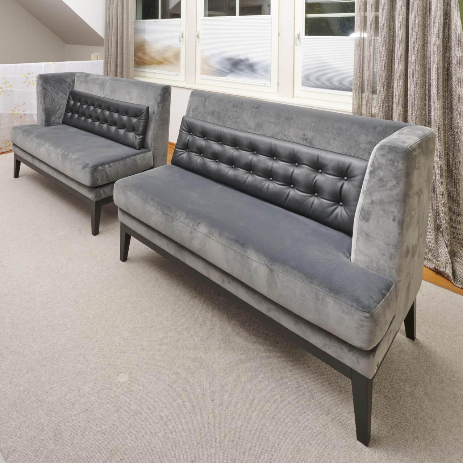 Bielefelder Werkstätten - 2er-Set Bank Polo Dining Stoff City Velvet Reloaded Grau Gestell Esche Schwarz Gebeizt Mit Vorstellkissen - 10