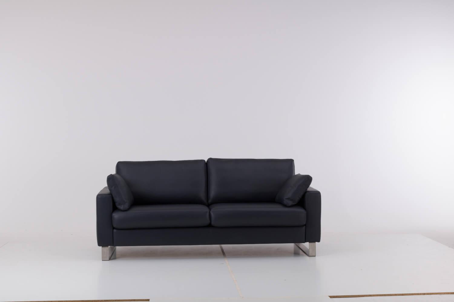 Werther - Sofa Variation 108 Leder L7060C Dunkelblau Füße Edelstahlkufen Silber Inklusive Kopfteilkissen - 8