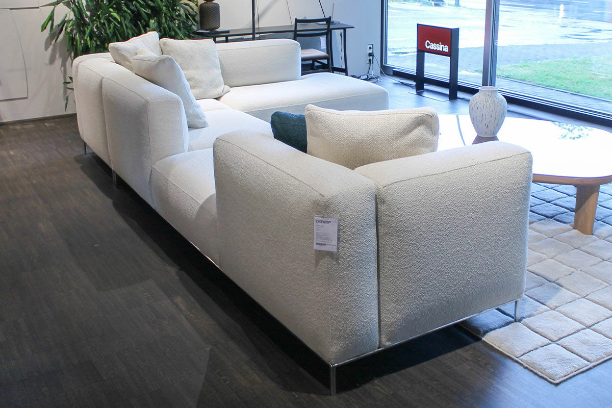 Cassina - Ecksofa Mex-Hi Stoff Look Corda Cremeweiß Gestell Verchromt mit 6 Kissen - 3