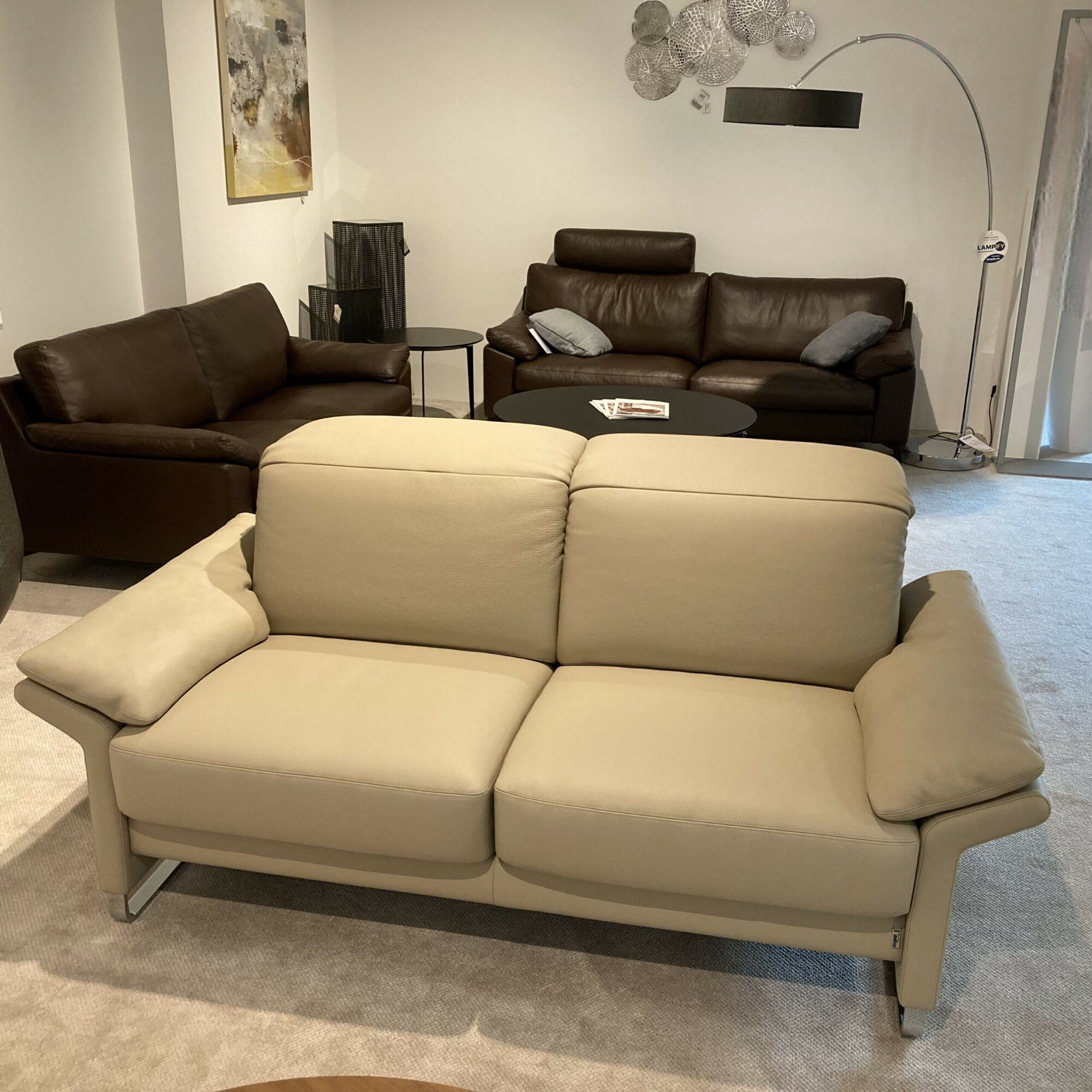 Erpo - Sofa Avantgarde leather 43 Pearl 210 Beige Frame metal high gloss - 2