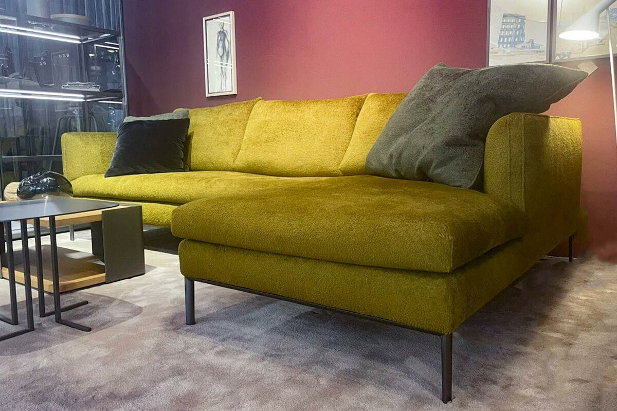 Molteni & C - Ecksofa Paul Stoff Wonder WG 445 Grün Gestell Metall Zinnfarbig Mit Kissen - 5