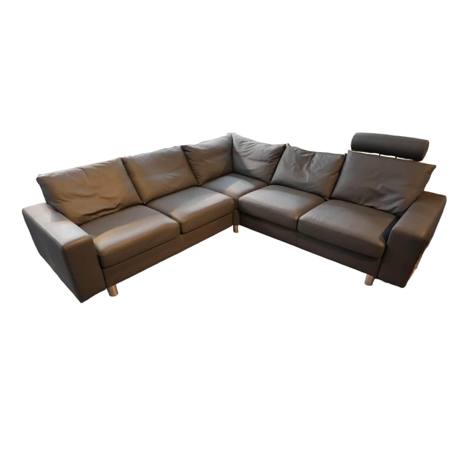 Stressless - Ecksofa E200 Leder Paloma Rock Grau Fuß L01 Edelstahl Mit Kopfstütze - 1