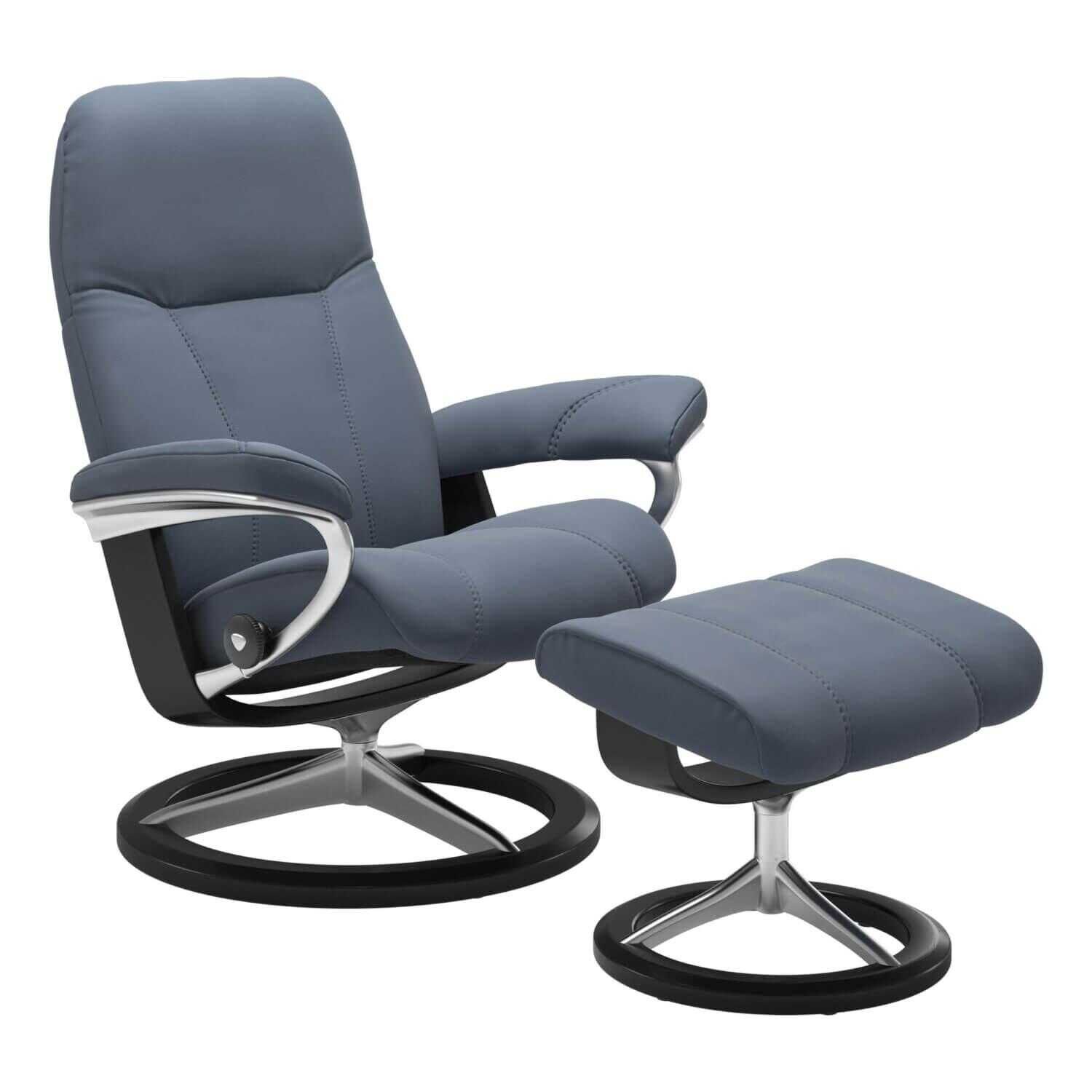 Stressless - Stressless Consul M Signature Base Leder Paloma Sparrow Blue mit Hocker - 1
