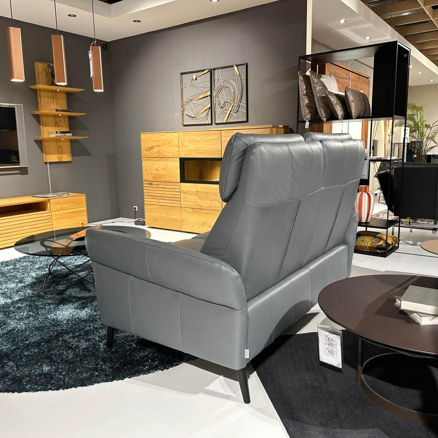 Natura - Garnitur Sofa Fresno Leder Mercury Blue Grey Blau Grau Metallfuß Schwarz Matt Mit Motorischer Relaxfunktion - 3