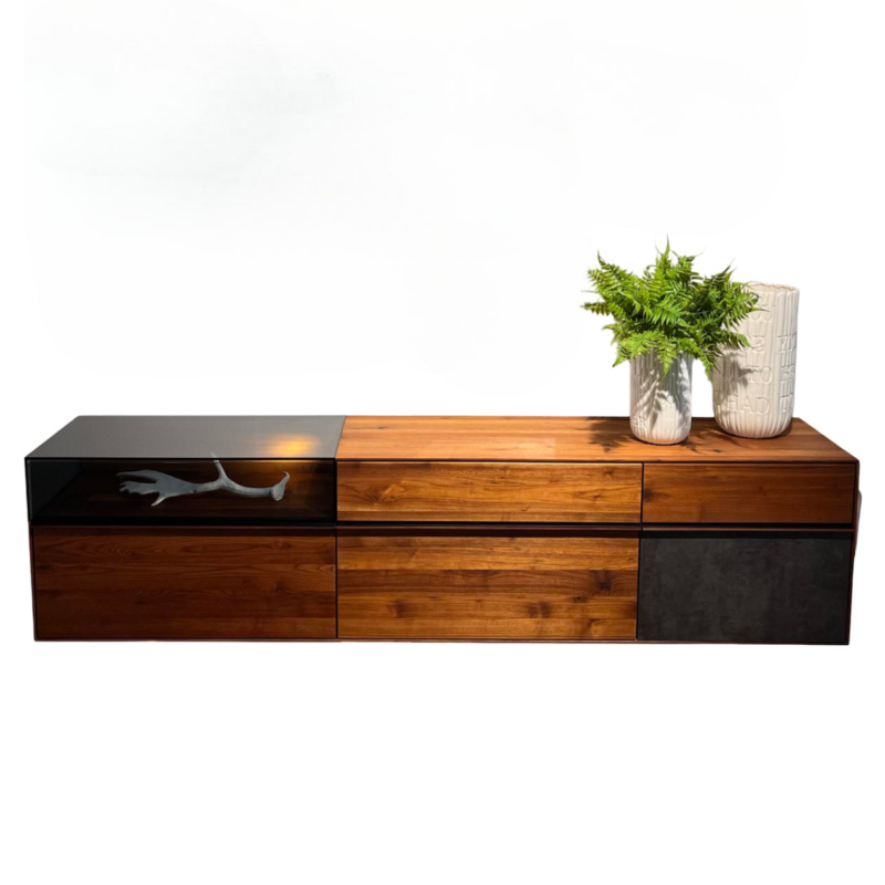 Wimmer - Hänge-Sideboard Wildau Nussbaum Natur Rustikal Frontabsetzung Keramik Iron Grau  - 1
