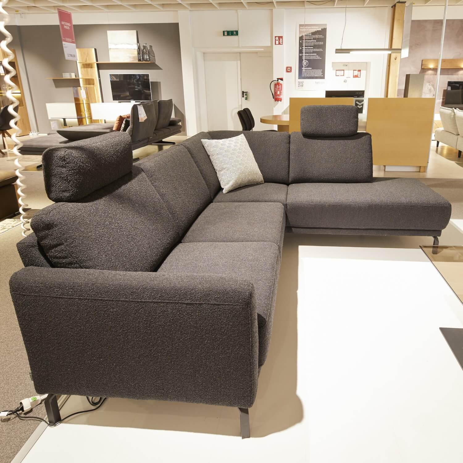 Musterring - Ecksofa MR 385 Bezug Stoff Loop Black Metallfuß Schwarz Matt Mit motorischem Gesamtsitzauszug - 4