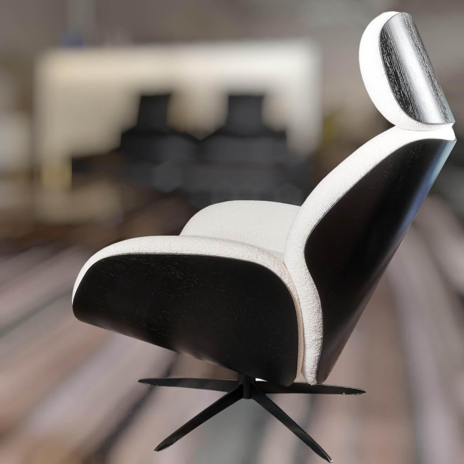 IP Design - Trinity Sessel Holzschale Schwarz Gebeizt Stoff Queen BW1775-171 Beige Weiß - 7