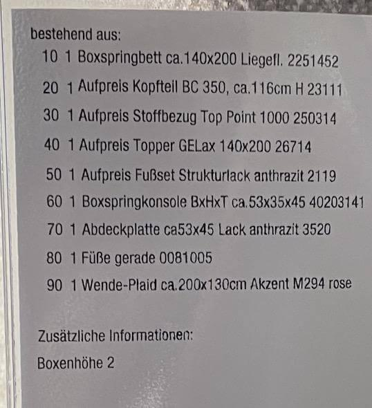 Hülsta - Boxspring Multi 140x200 Stoff M312 Rose Top Point mit Matratze und Topper - 3