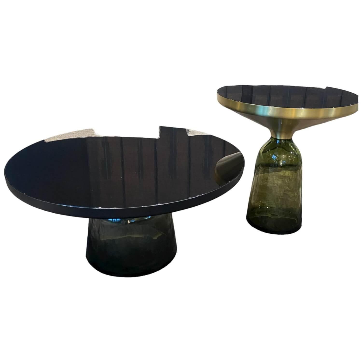 2er-Set Bell Table Quarzgrau und Citringelb Platte Kristallglas Schwarz