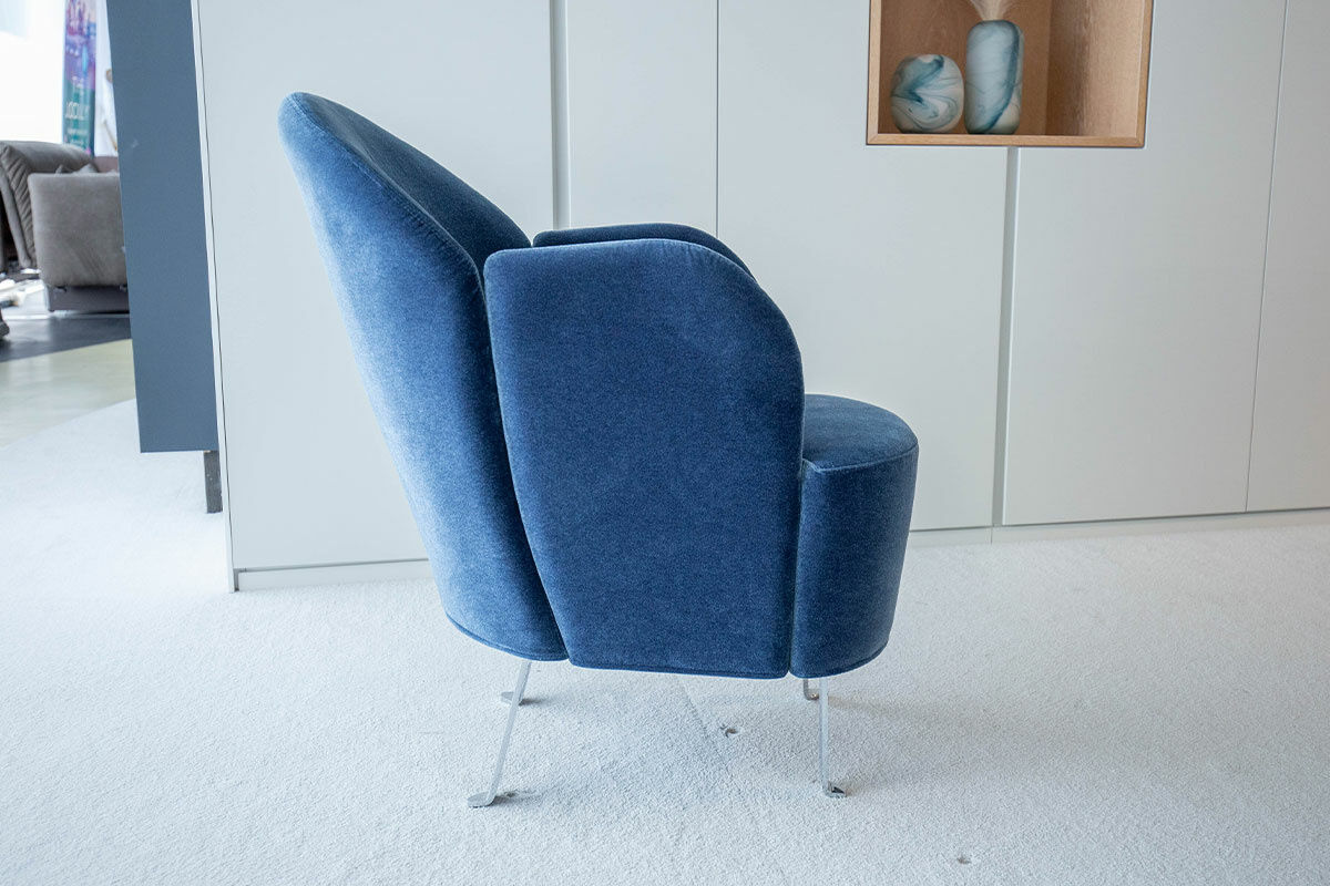 Brühl - Sessel Floret Stoff 4473 63 Blau Füße Flachstahl Verchromt Glänzend - 3