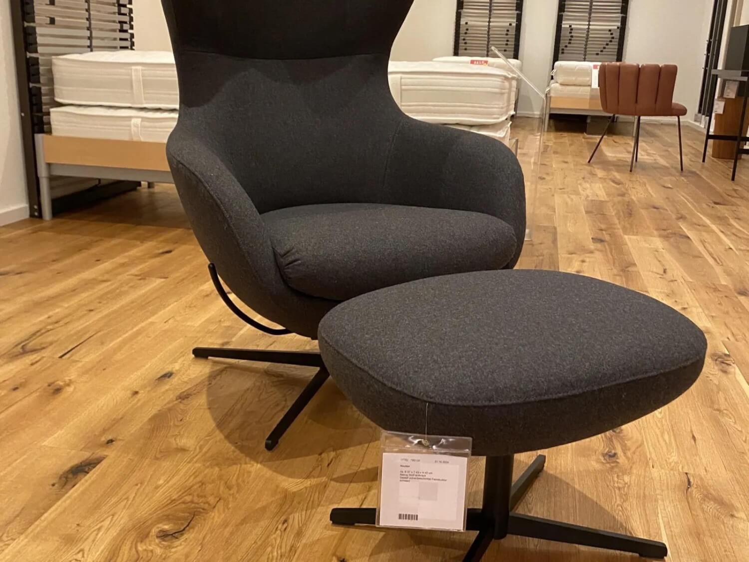 Signet - Sessel Jester Stoff Lana Anthrazit Gestell Metall Schwarz Pulverbeschichtet Mit Memory Funktion Inklusive Hocker - 3