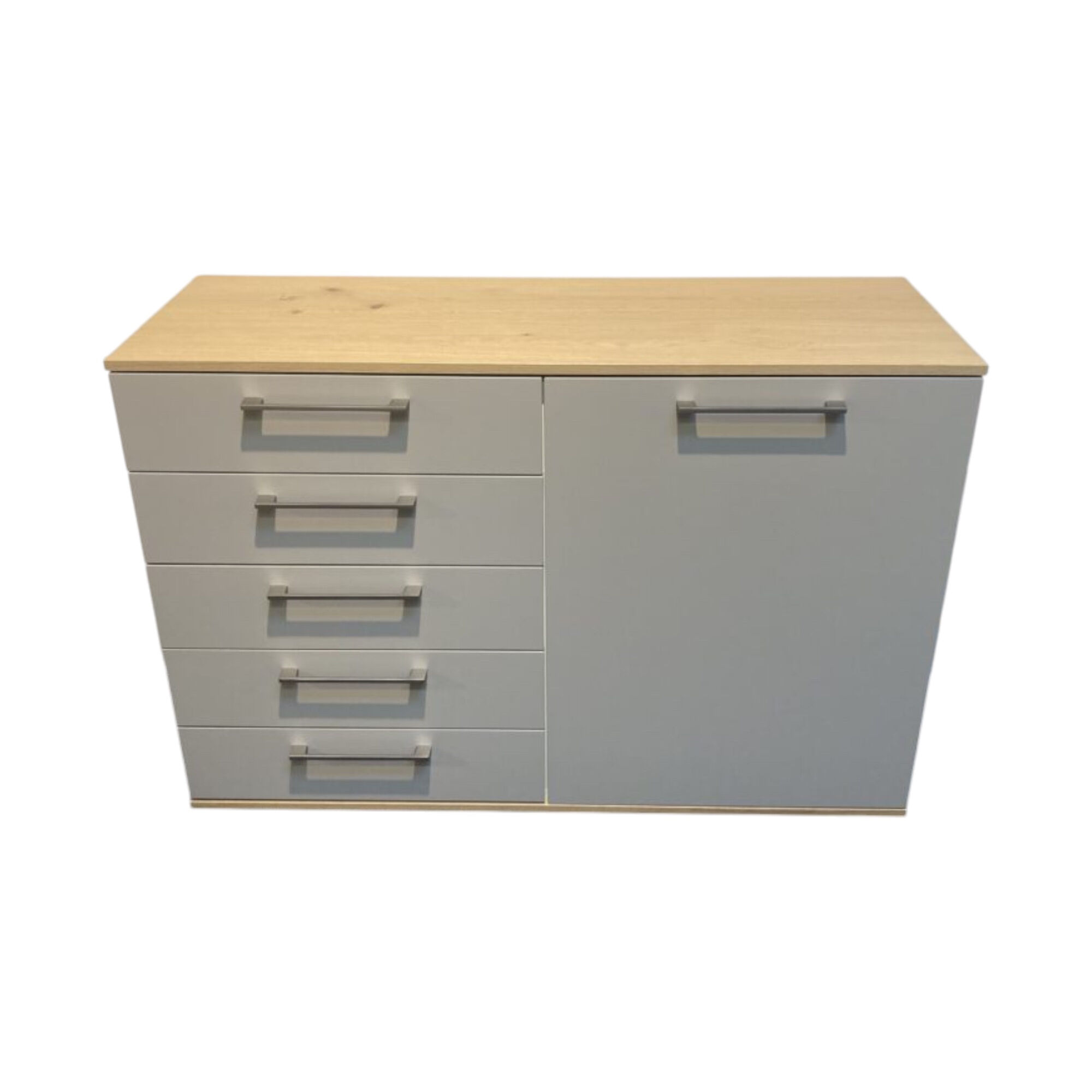 Disselkamp - Kombikommode Daisy Korpus Wildeiche Front Lack Taupe Grau Weiß Griffe Nickel Matt - 1