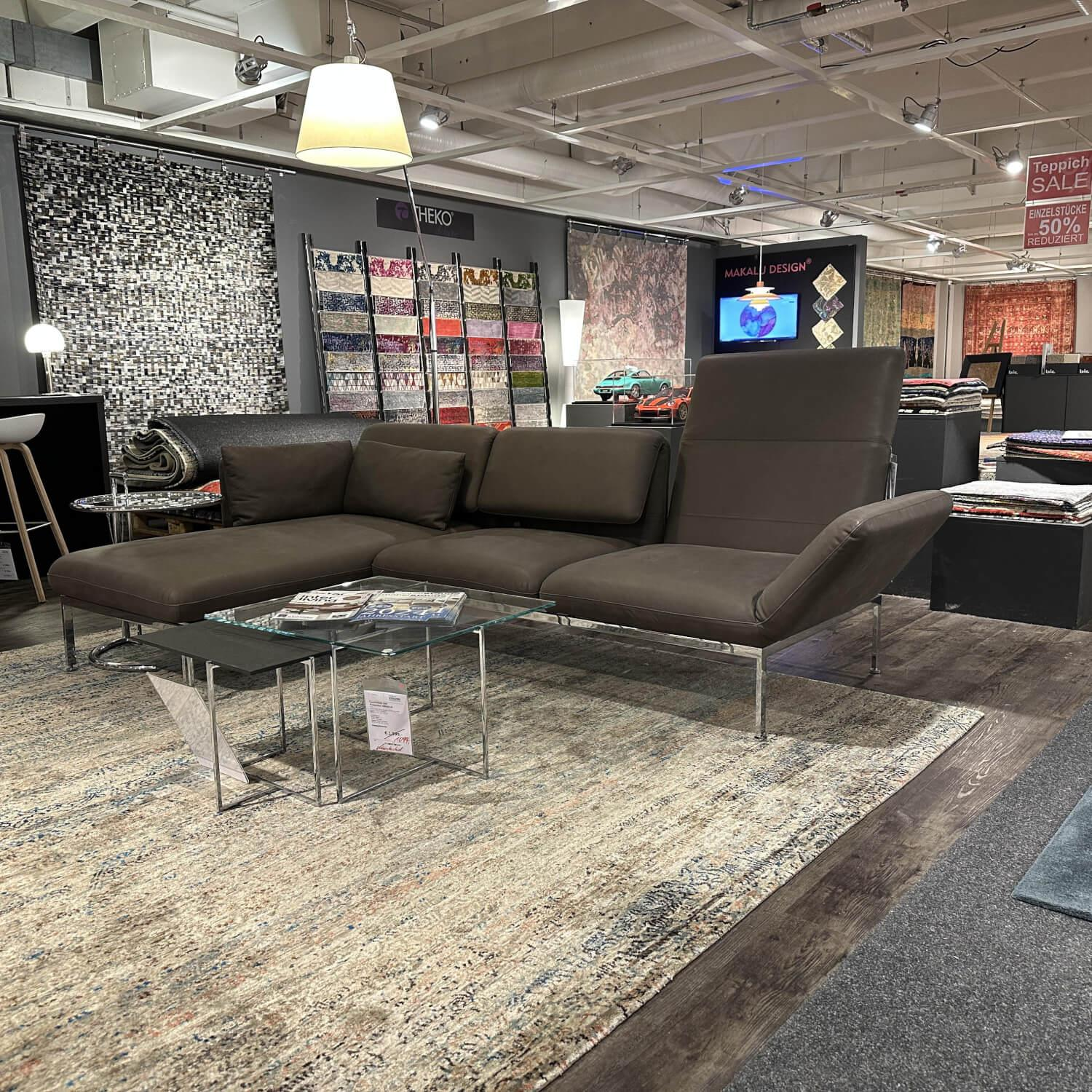 Brühl - Ecksofa Roro 3 Leder Anilin Taron Braun Inklusive Drehsitze und Kissen Ohne Couchtisch - 7