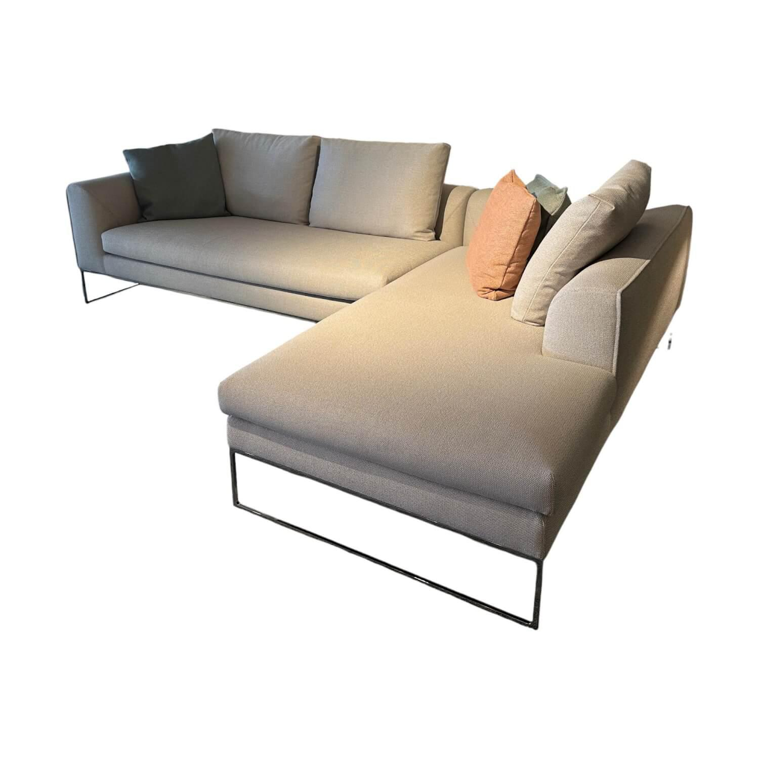 COR - Ecksofa Mell Lounge 48213 Stoff 10064 Chalk Grau Metallgestell Verchromt Inklusive Kissen - 1