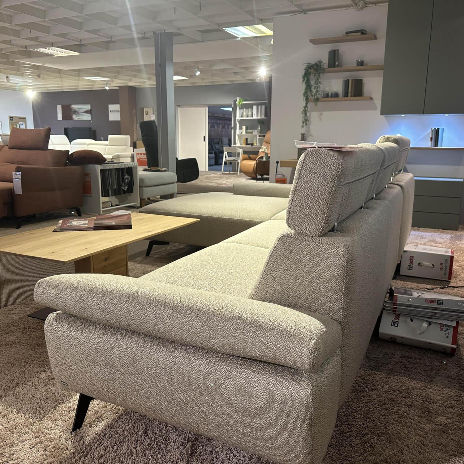 SEDDA - Wohnlandschaft Diva Stoff Liverpool Natur 16 Beige Fuß Aluminium Schwarz Matt Mit Wärmesystem - 7