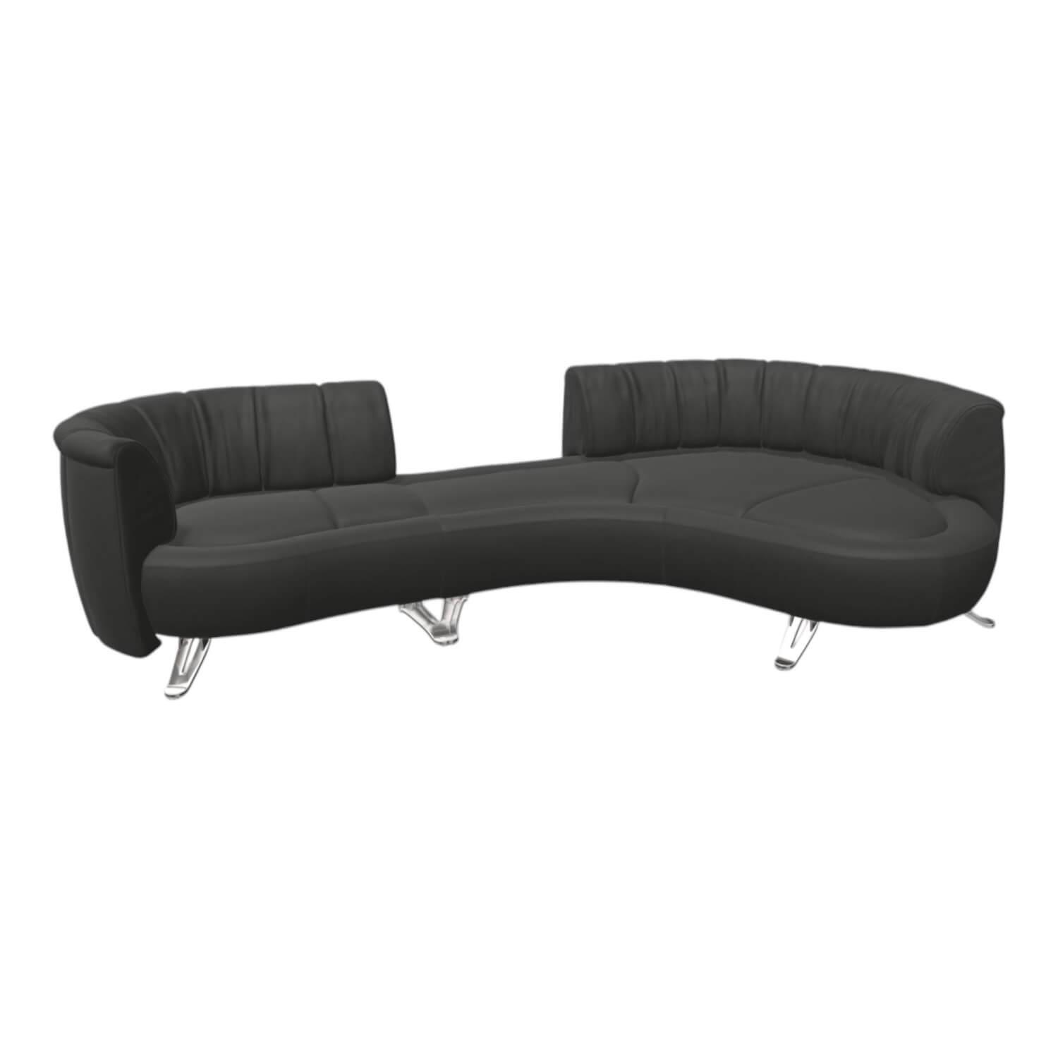 De Sede - Ecksofa DS 1064 River Leder Select 2411 Black Schwarz Füße Hochglanz Verchromt - 1