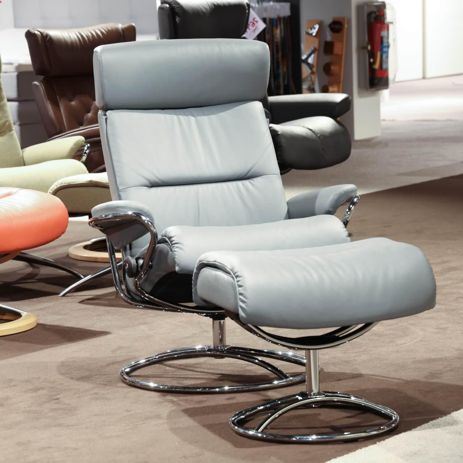 Stressless - Relaxsessel Mit Hocker Tokyo Leder Paloma Neutral Grey Grau 17 Gestell Original 40 Alu - 11