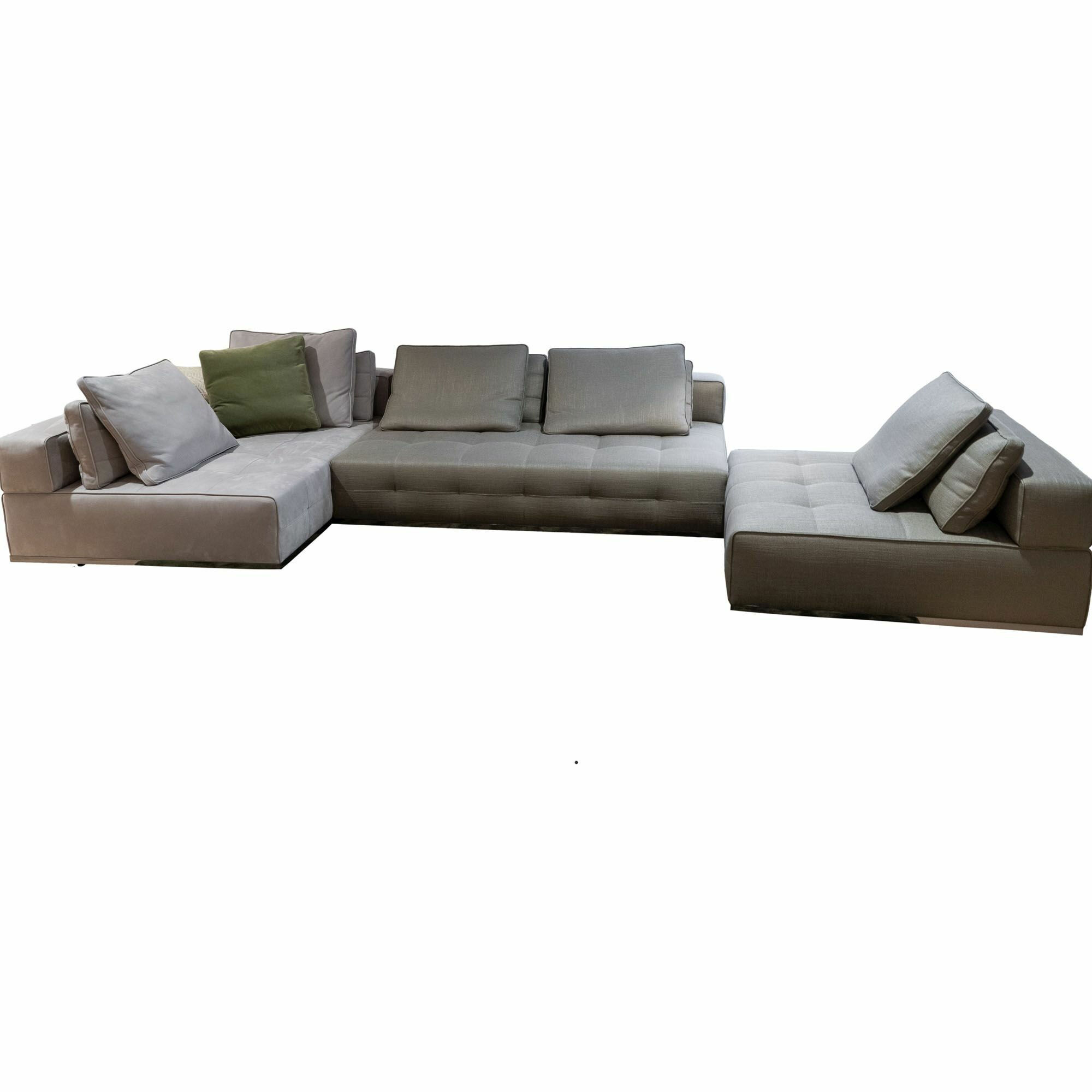 Minotti - Wohnlandschaft Lawrence Clan Leder Nabuk 08 Tortora Braun Grau Stoff Aida 06 Peltro Braun Grau Stoff Hunt 21 Verde Olio Grau Grün Füße Massiveholz Grau - 1