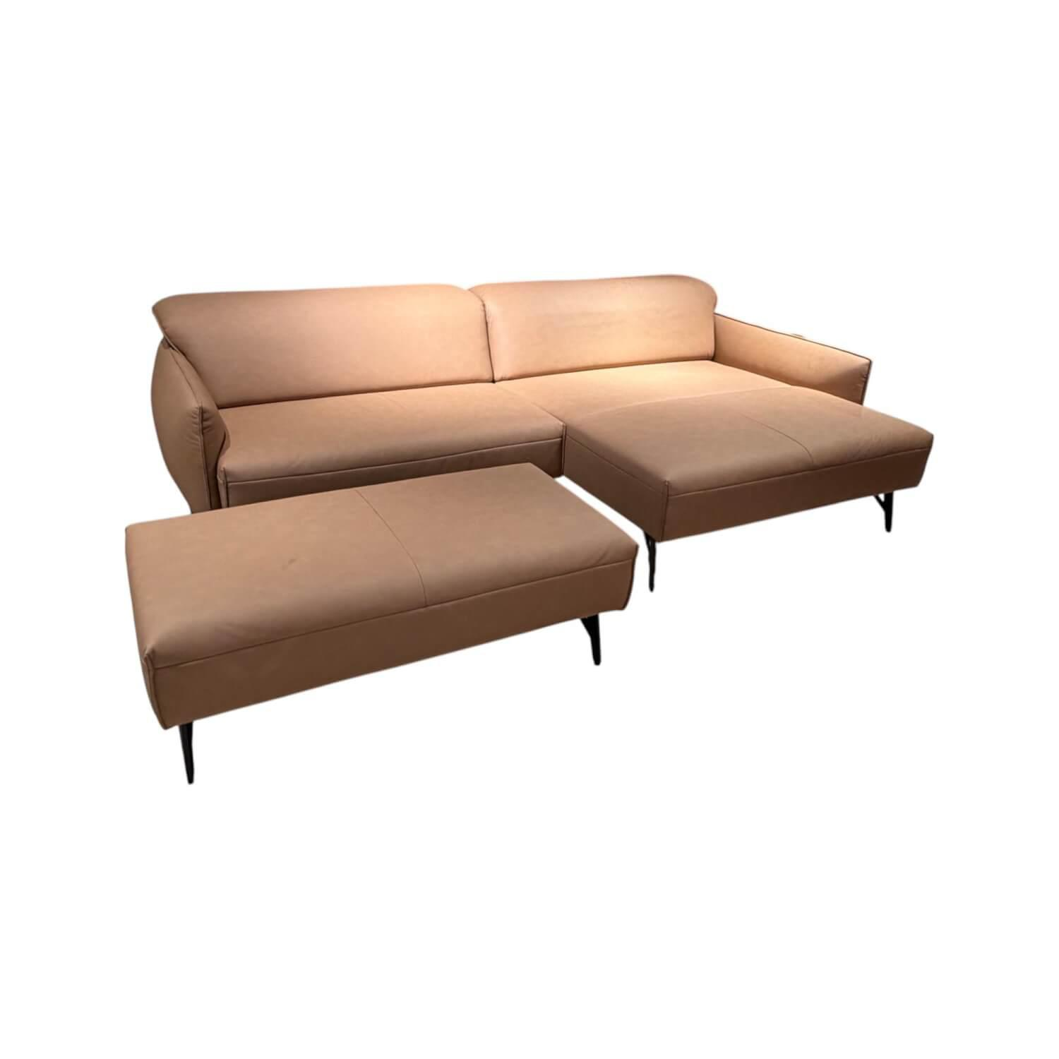 himolla - Ecksofa Tangram 9660 Leder 24 Longlife Mousse Beige Braun Gestell Metall Anthrazit Inklusive Hocker Und Verstellung - 1
