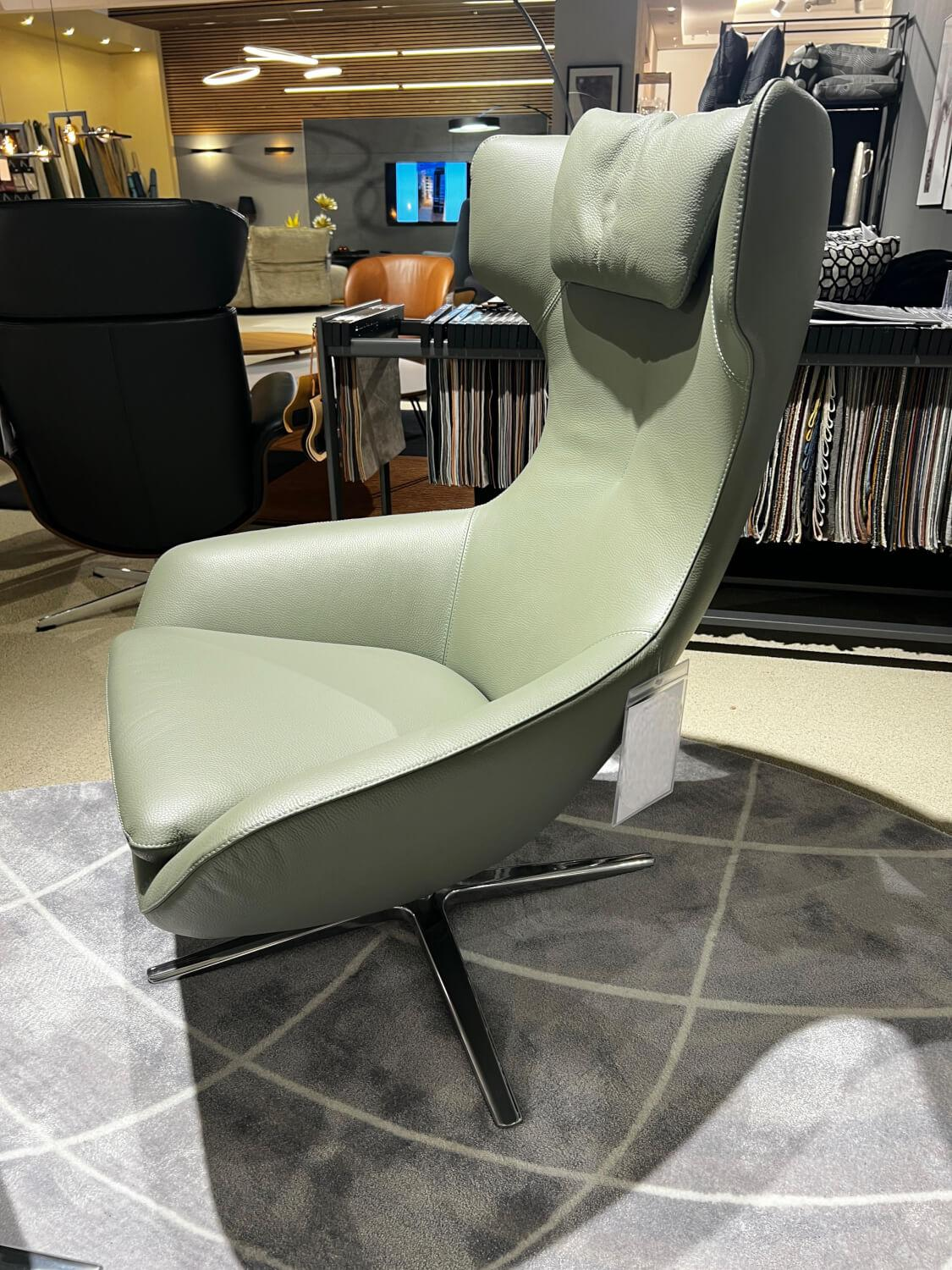 Leolux - Relaxsessel Caruzzo Leder 51869 Senso 610 Olivine Grün Gestell Aluminium Poliert Inklusive Hocker - 2
