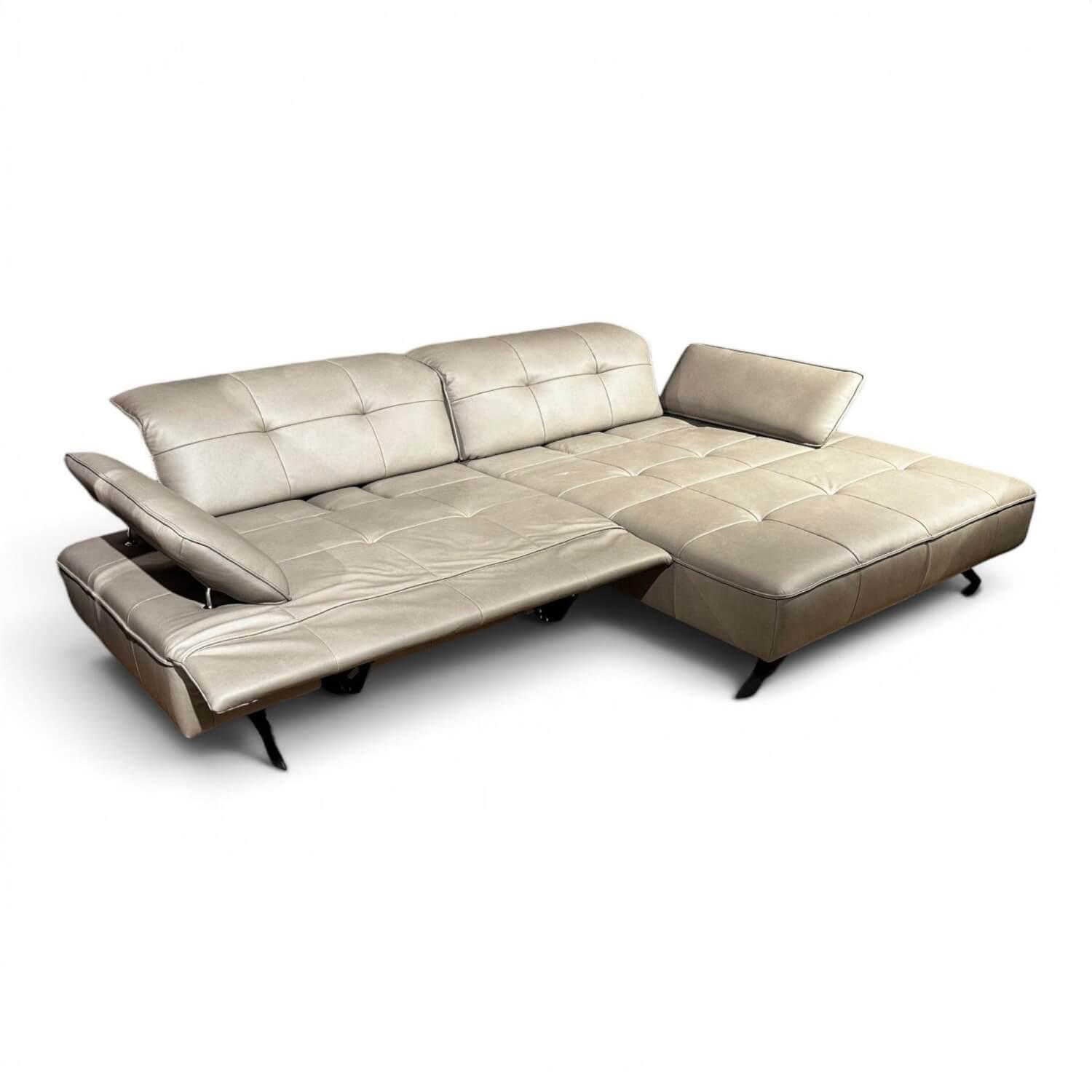 JOOP! - Ecksofa 8111 Square Leder 22 Soft Nappa Shadow Grau Beige Füße Metall Schwarz Mit Elektrischer Verstellung - 3