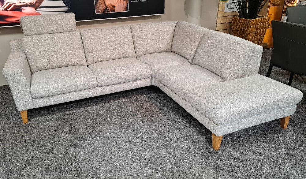 Natura - Ecksofa Princeton Stoff Oasis 196 Shell Grau Eiche Geölt mit Kopfstütze - 4