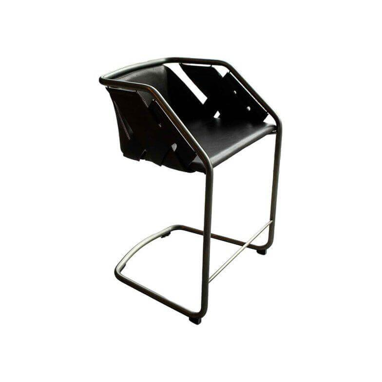 Henge - 2er-Set Barhocker Strip Leder Phantom Testa Di Moro Anthrazit Gestell Titan Poliert - 4