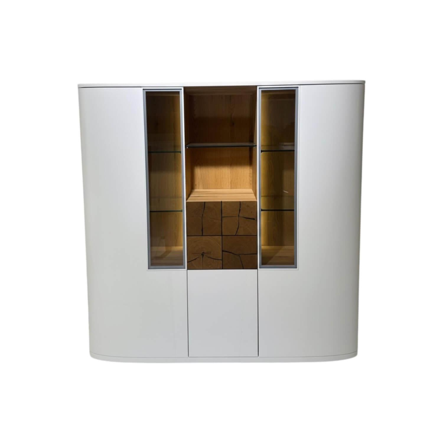 Mondo - Highboard R Kigara Lack LM02 Weiß Matt Akzent Hirnholz Inklusive Beleuchtung - 1