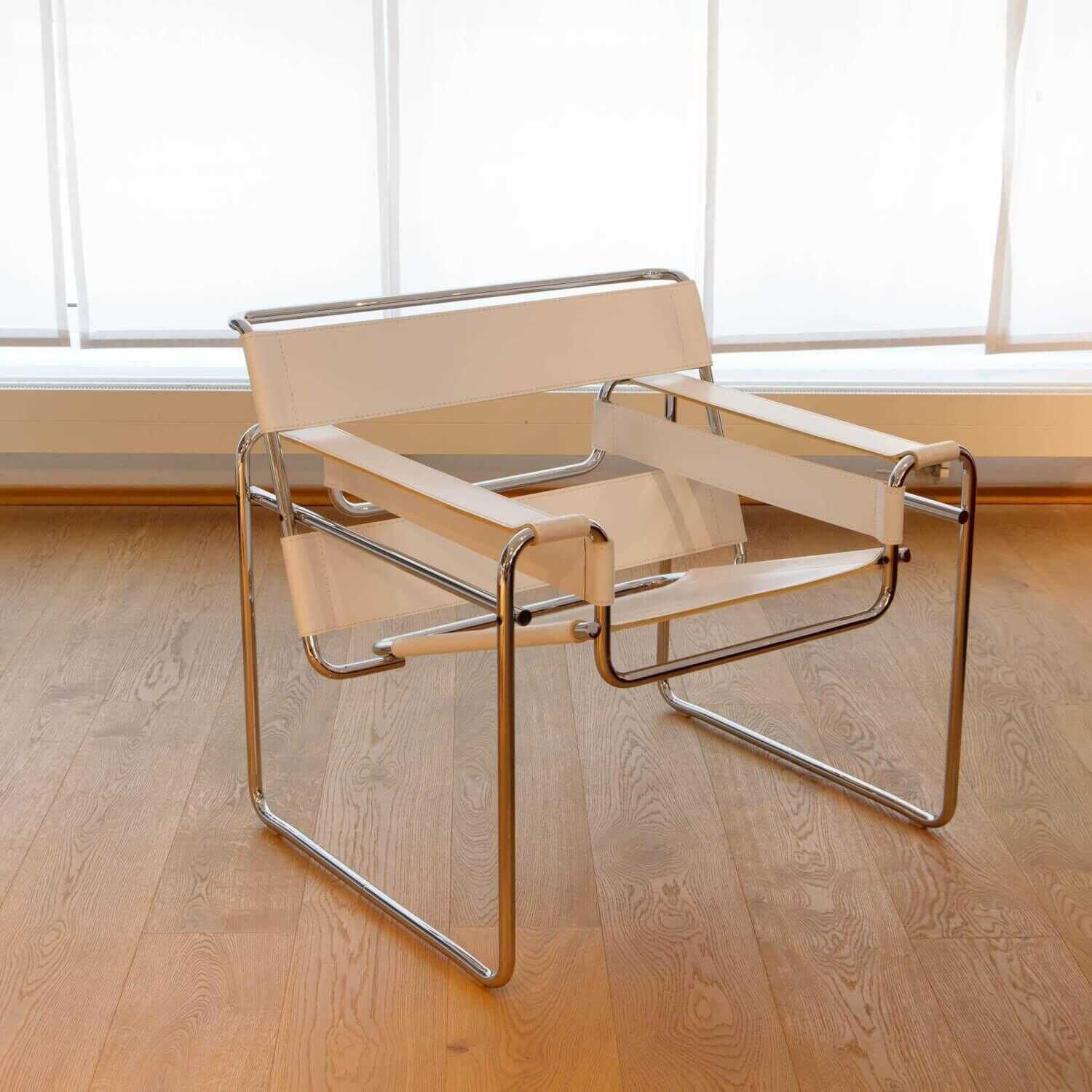 Wassily Chair Leder Weiß mit Stahlrohr-Gestell Chrom