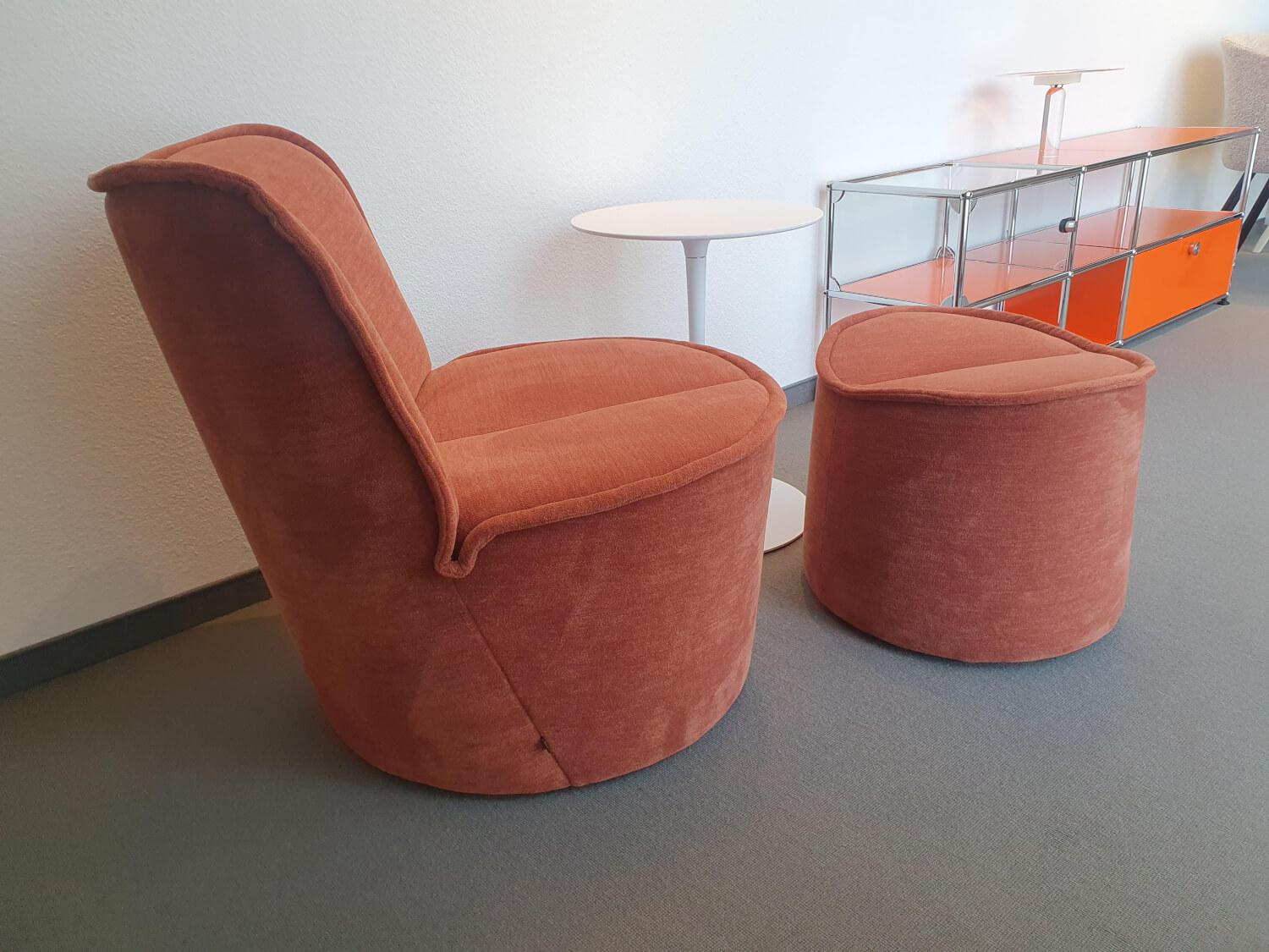 COR - Sessel Nenou Stoff 8165 80 Chenille Lachs Rot Braun Auf Gleitern Inklusive Hocker - 4