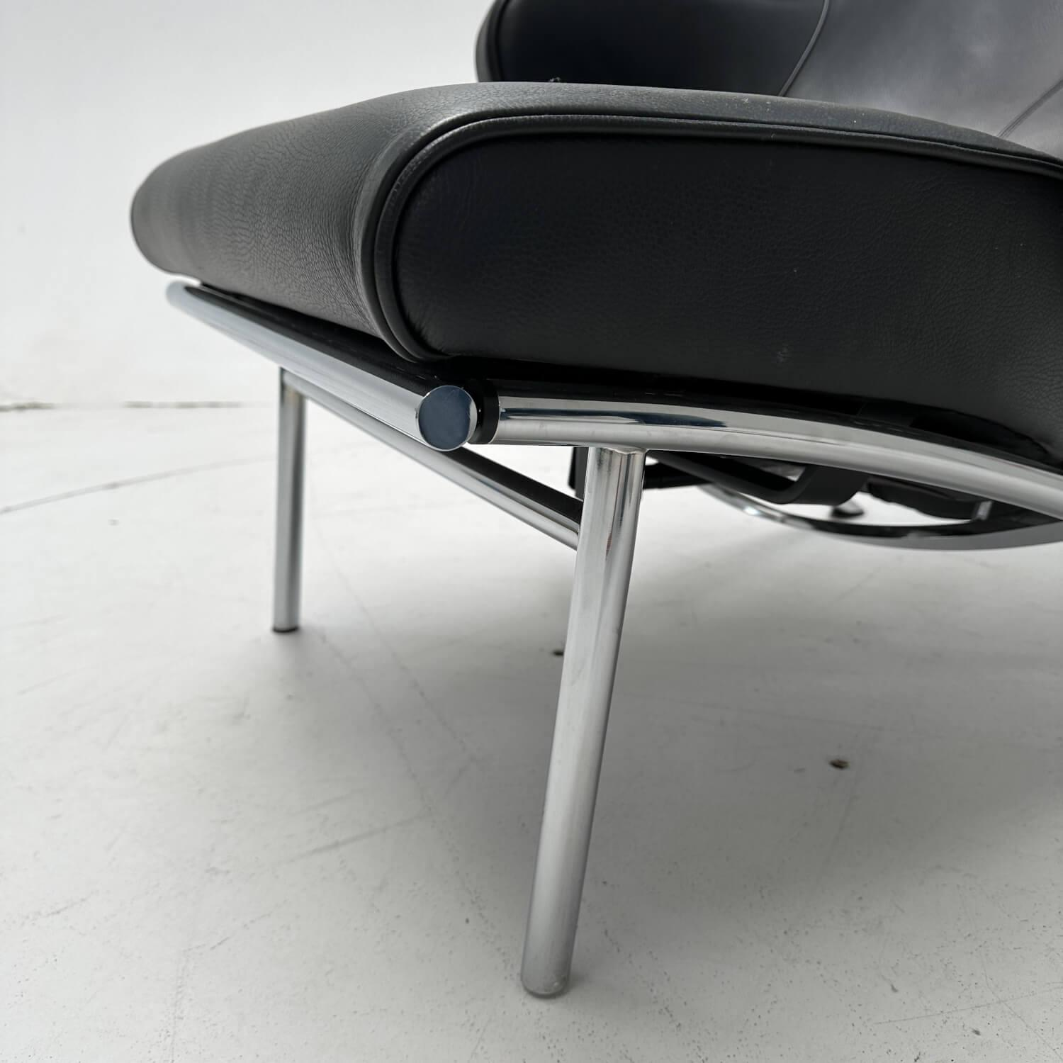 IP Design - Sessel Rocky Bezug Leder Galaxy Schwarz Untergestell Rundrohr Chrom Glanz Mit Ausziehbarer Fuß- Und Beinauflage - 5