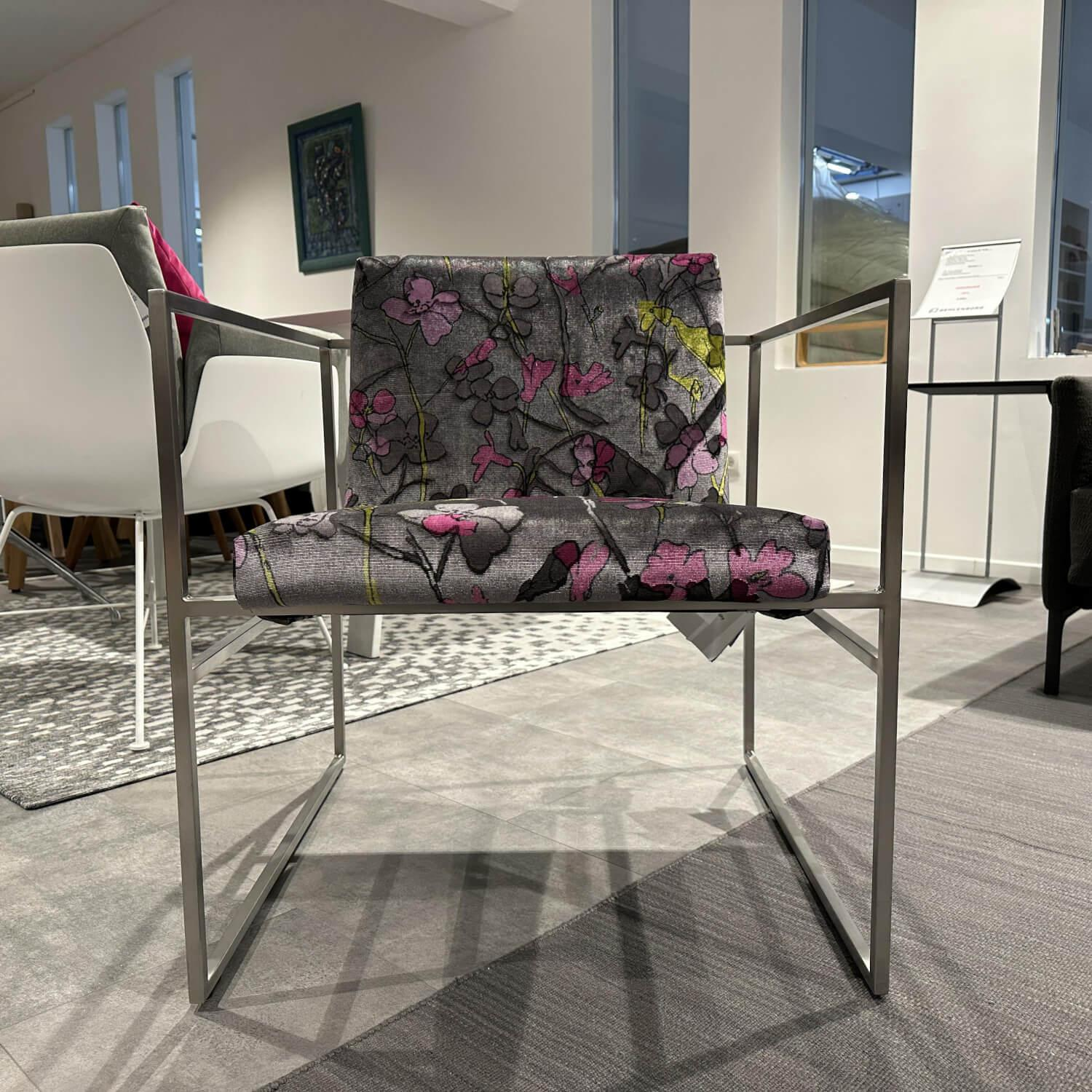 Brühl - Armchair Grace Soft fabric 8001 95 gray pink yellow frame stainless steel smooth - 5