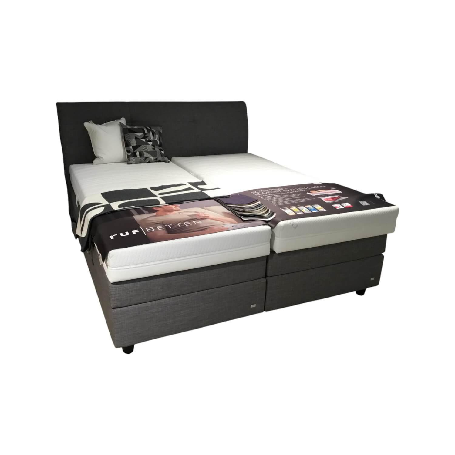 RUF Betten - Boxspringbett Minerva 47640 Stoff 06324 Grau Füße Metall Schwarz Mit Motorischer Verstellung - 1