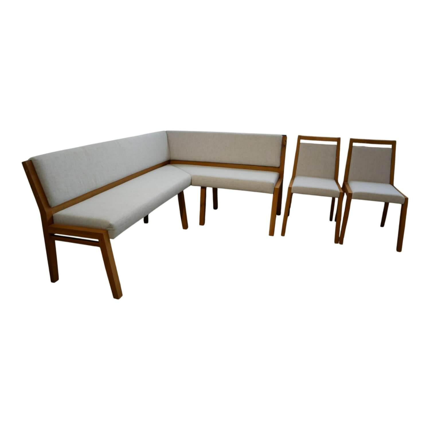 Schösswender - Eckbank Larissa P Stoff Kabal 9534 Weiß Wildeiche Massiv Geölt mit 2 Stühlen - 1