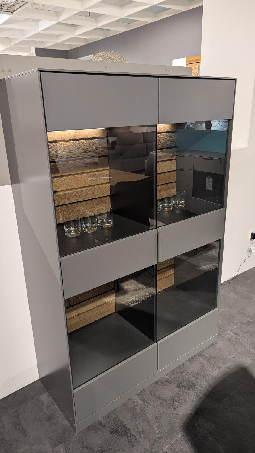 Quadrato - Highboard Caspara Anthrazit Lackiert Eiche Bianco Massiv - 4