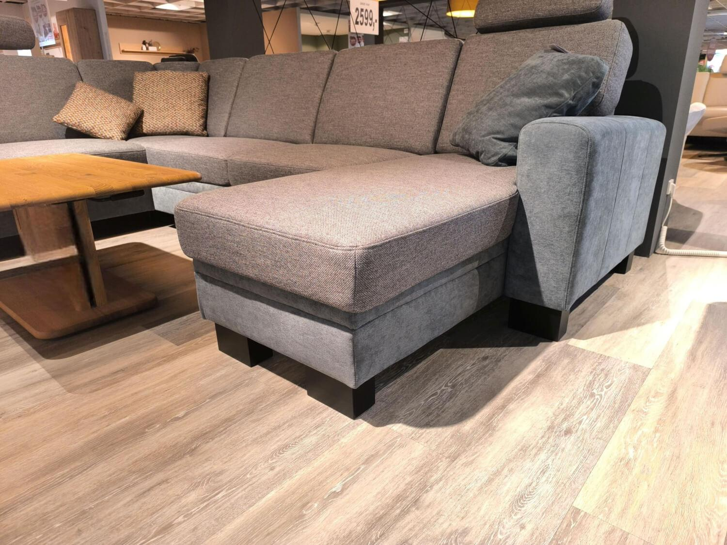 Zehdenick - Wohnlandschaft Cleveland S Stoff Unica Steel Und Vera Steel Grau Fuß Buche Schwarz Inklusive Kissen - 6