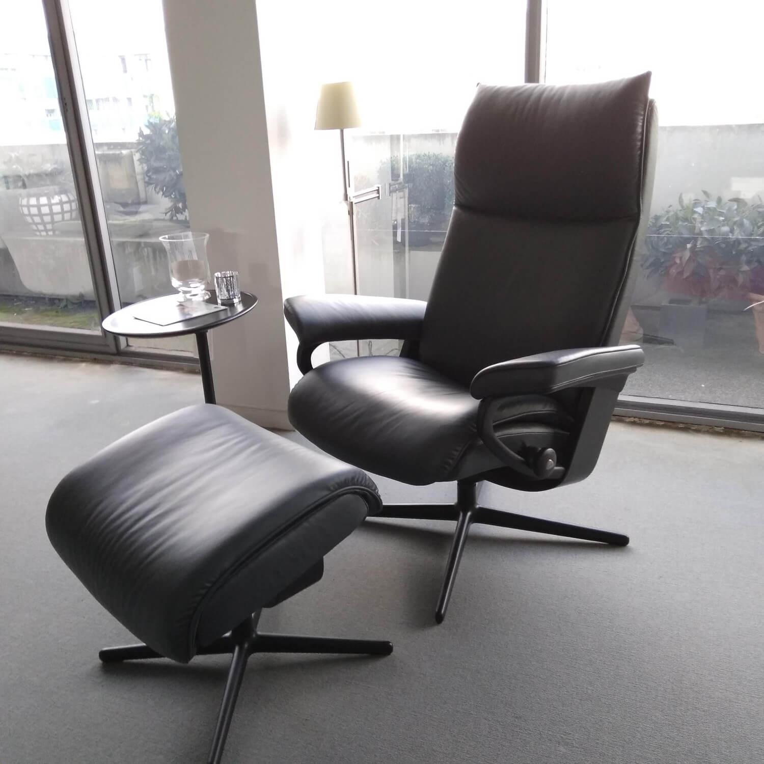 Stressless - Relaxsessel Aura M Leder Paloma Shadow Blue Dunkelblau Cross Sessel mir Hocker - 4