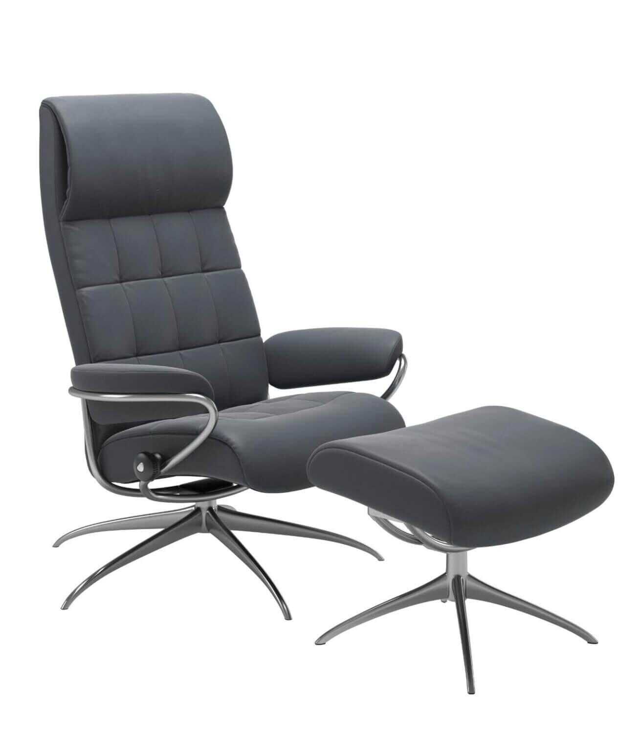 Stressless - Stressless London hohe Rückenlehne High Base Star Base Leder Batick Atlantic Blue mit Hocker - 1