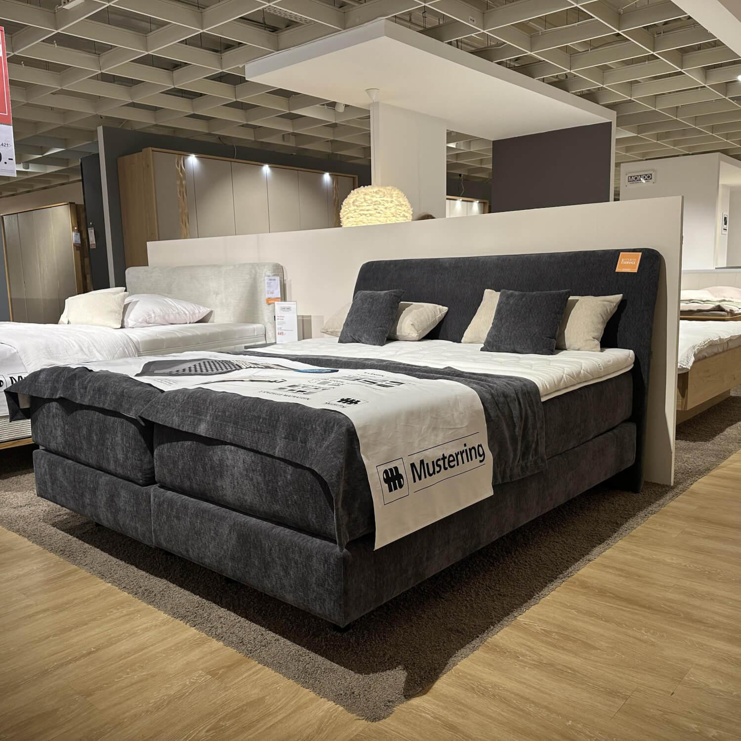 Musterring - Boxspringbett Eforma Stoff 05221Blau Füße Schwebeoptik Schwarz Inkl. Matratzen Und Topper - 8