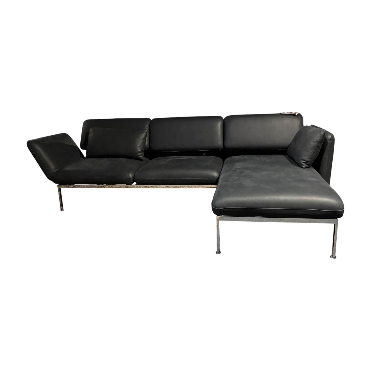 Brühl - Ecksofa Roro Medium Leder Taron 5668 99 Schwarz Gestell Metall Chrom Glanz Inklusive Kissen - 1