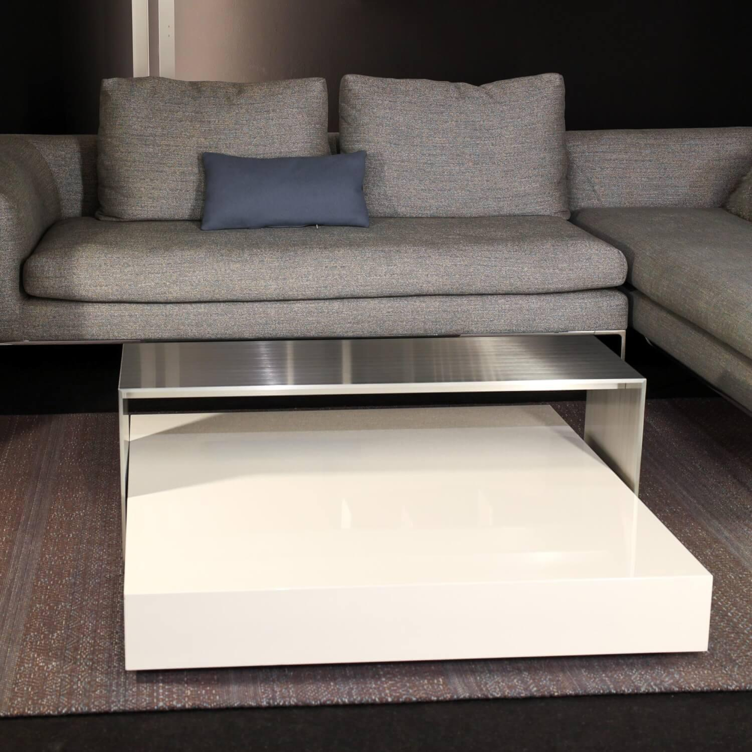 Cassina - Couchtisch Note Niedrig Mit Rollen Lack Glänzend Weiß Und Brücke Aluminium Eloxiert - 10