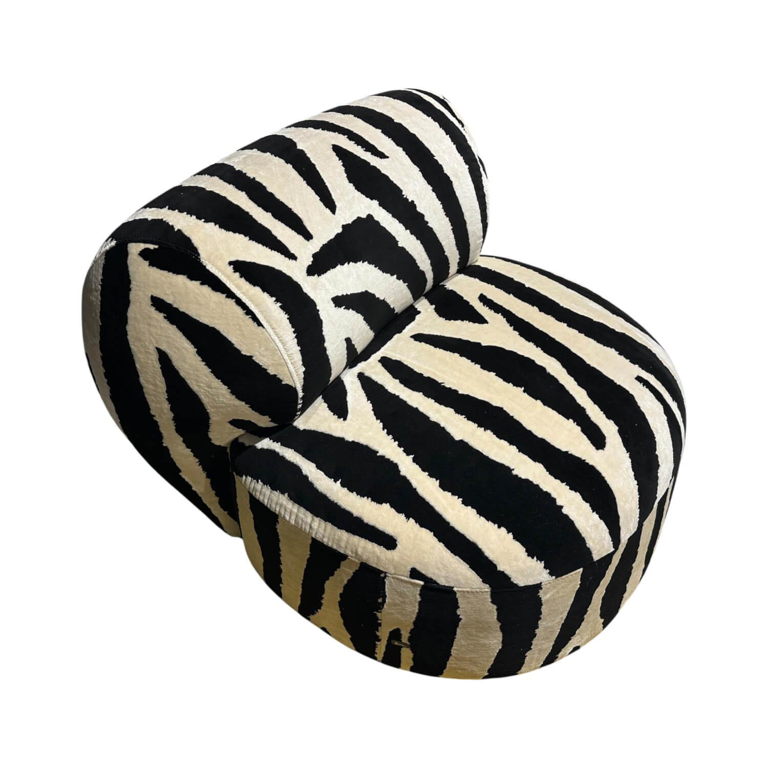 Bretz - Sessel Tharuun Stoff 67 8046 Velours de Gene Zebra Weiß Schwarz Teller Metall Teilpoliert - 1