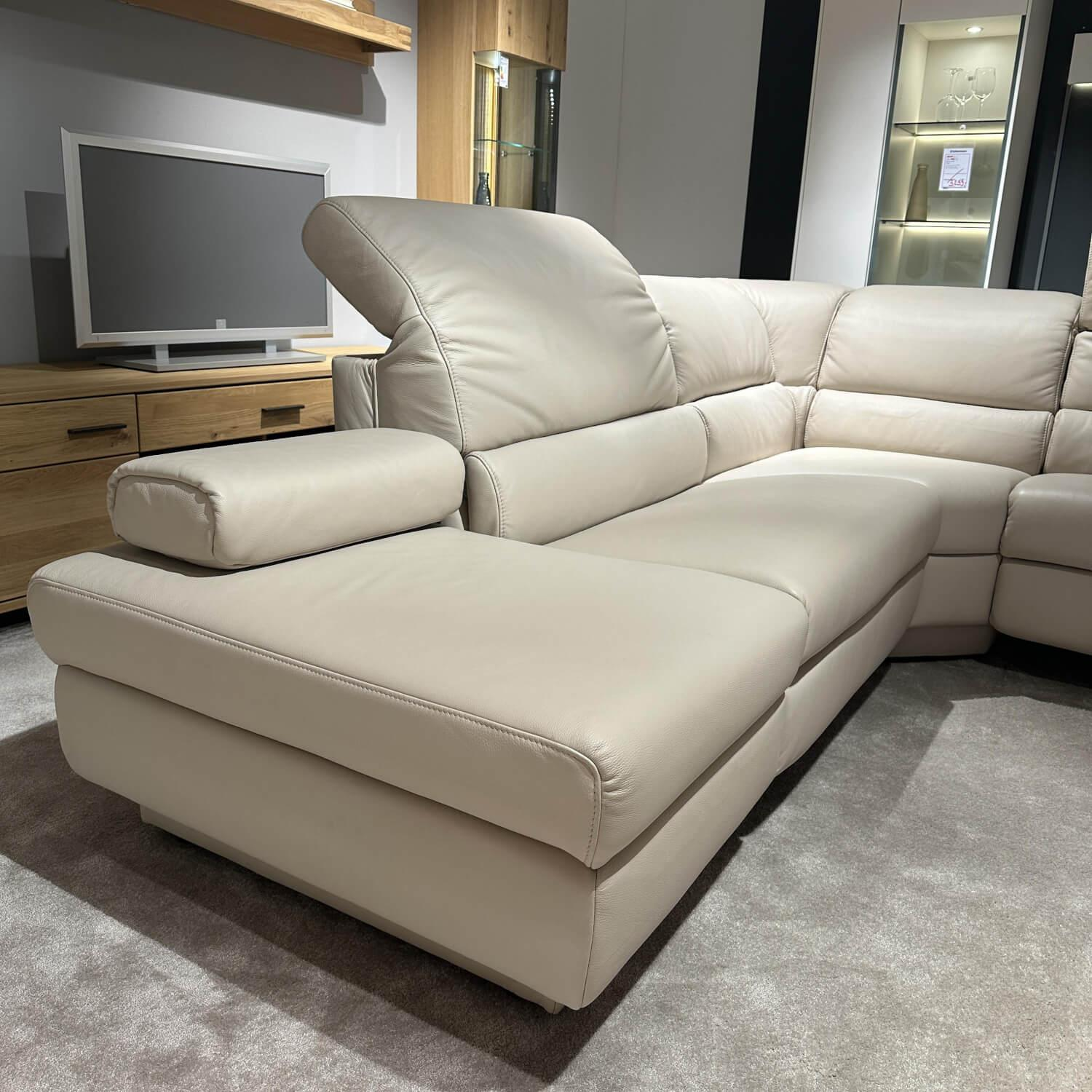 himolla - Ecksofa Hella 1320 Leder 24 Longlife Rustika Nebel Weiß Grau Kunststofffüße - 2