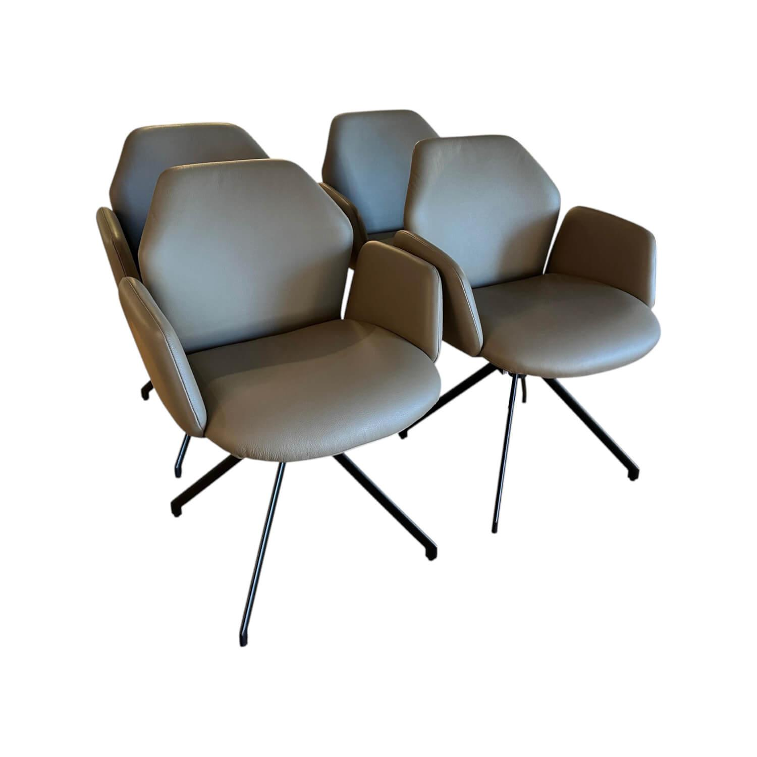 Ronald Schmitt Design - 4er Set Drehssessel Mirella C Leder Toledo Mocca Braun Gestell Metall Schwarz Pulverbeschichtet - 1