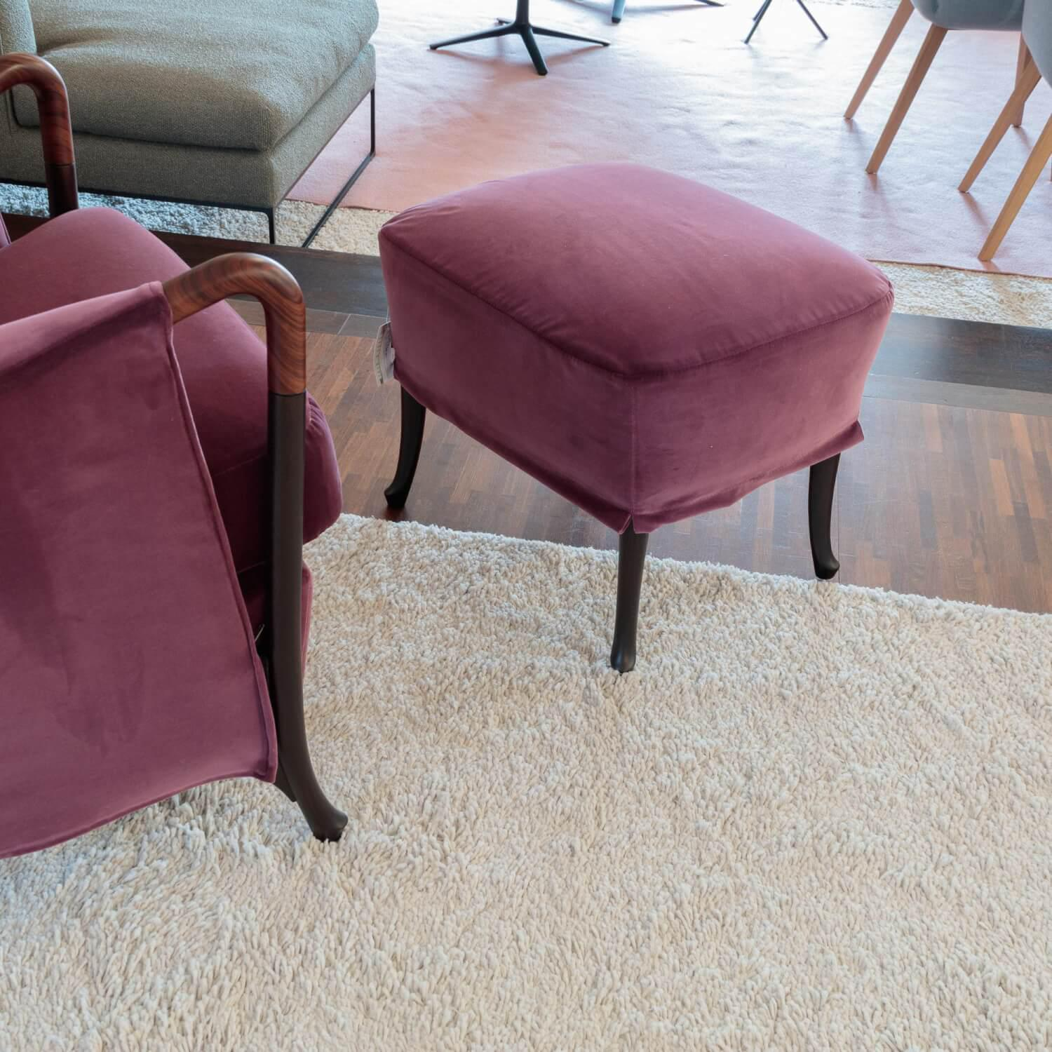 Giorgetti - Armchair Progetti 63340 Fabric Velvet Adamo And Eva 02 Aubergine Violet Pink Frame Wood Matt Stained Including Stool - 6